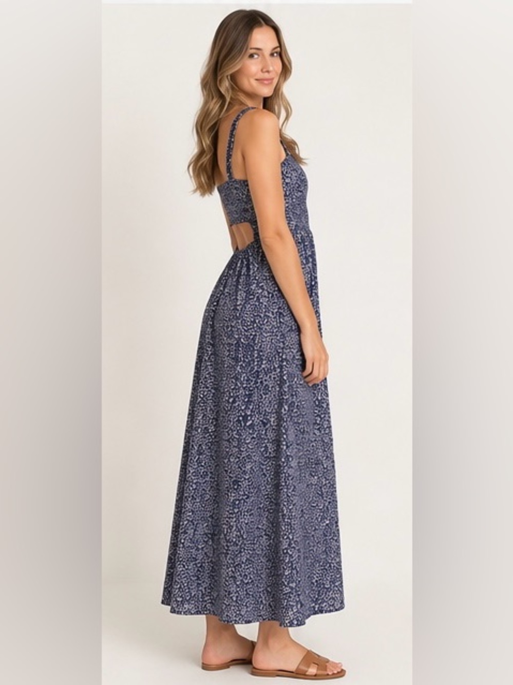Old Navy Navy Floral Smocked Maxi Dress